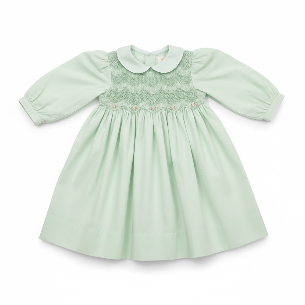 Petit Ami Mint Green Smocked Peter Pan Collar Vintage Dress | Girls 18 mos